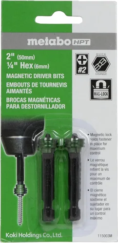 Metabo HPT Brocas magnéticas para destornillador, No. 2, hexagonal de 1/4 pulgadas, paquete de 2 (115003M)