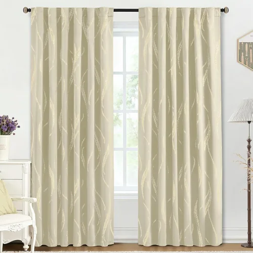 Miniatura 67 de Yakamok Cortinas opacas de 84 pulgadas de largo para sala de estar, con aislamiento térmico, patrón de líneas onduladas doradas, patrón de puntos