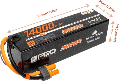Miniatura 4 de Spektrum 11.1V 14000mAh 3S 120C Smart G2 Pro Basher LiPo: IC5, SPMXB3S140