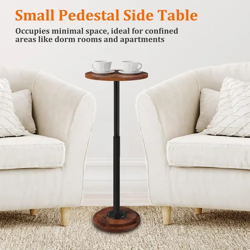 Miniatura 4 de Mesa auxiliar pequeña con altura ajustable y diseño resistente, mesas de Martini con pedestal para espacios pequeños, sofá, sala de estar, Marrón