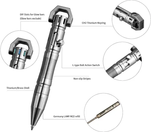 Miniatura 2 de MecArmy TPX8 Mini bolígrafo táctico de titanio y latón con llavero táctico con llavero 1 D (latón)