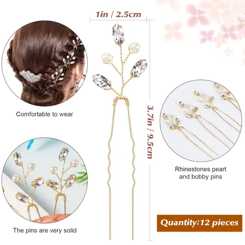 Miniatura 3 de 12 horquillas para el pelo de novia, accesorios de cristal, perlas de diamantes de imitación para novias, damas de honor, accesorios de boda Dorado