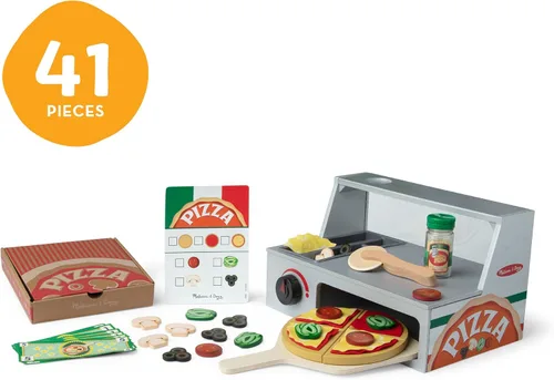 Miniatura 10 de Melissa & Doug - Juego de pizza de madera Top & Bake con comida de juguete (41 piezas) Juguete de preescolar, juego de comida de madera