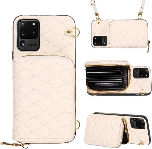 Miniatura 40 de Funda cartera desmontable con correa cruzada para Samsung Galaxy S20 FE 5G 6.5 pulgadas con cremallera, múltiples ranuras para tarjetas, soporte