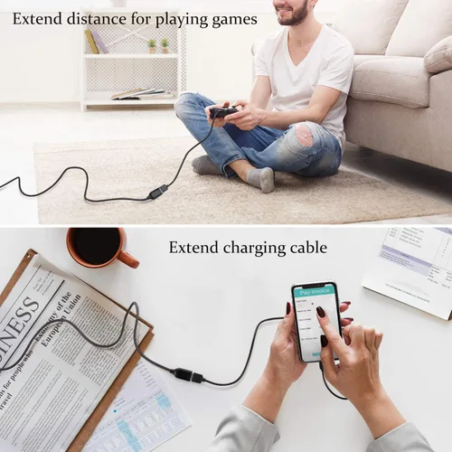Miniatura 4 de OKRAY - Cable de extensión USB, paquete de 2 cables de extensión USB 2.0 de nailon trenzado de 6 pies tipo A, macho a hembra, con conector chapado