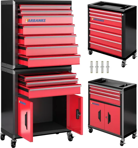 Miniatura 15 de Caja de herramientas de 4 cajones con cerradura y llaves, caja de herramientas portátil con encimera multifuncional, con forro de cajón y orificios