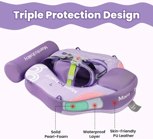Miniatura 4 de Mambobaby Flotador no inflable para bebé con toldo, sistema de seguridad de cinco puntos, toldo 3D (desmontable) UPF 50+, flotadores de piscina