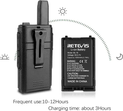 Miniatura 5 de Retevis Walkie Talkies recargables RT18, radios portátiles FRS bidireccionales, PTT dual, VOX, clip de metal, pequeño mini walkie-talkie