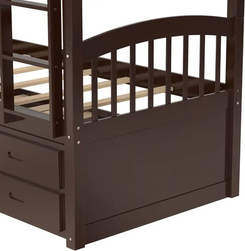 Miniatura 9 de Harper&Bright Designs - Litera individual sobre individual con barandilla de seguridad, escalera, cama nido individual con 3 cajones para niños