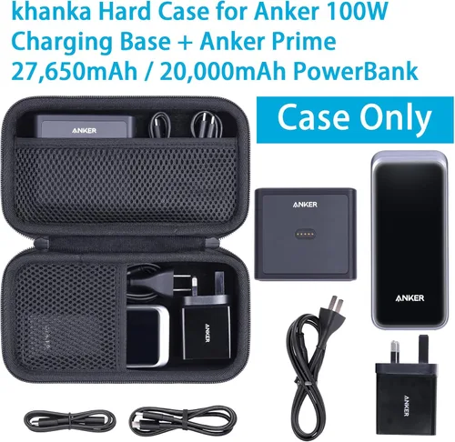 Miniatura 2 de khanka Funda de viaje rígida de repuesto para base de carga Anker de 100 W + Anker Prime 27,650 mAh, 250 W / 20,000 mAh 200 W PowerBank (solo funda).
