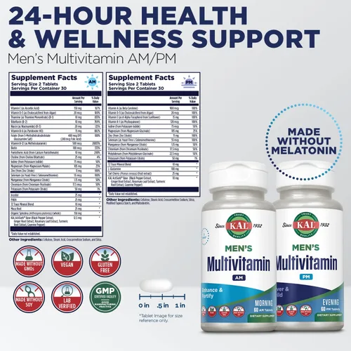 Miniatura 3 de KAL Plus Multivitamínico 2 en 1 para mujeres mayores de 50 años, vitamina B y D AM/PM, biotina, ginkgo biloba, fuerza ósea y apoyo inmunológico