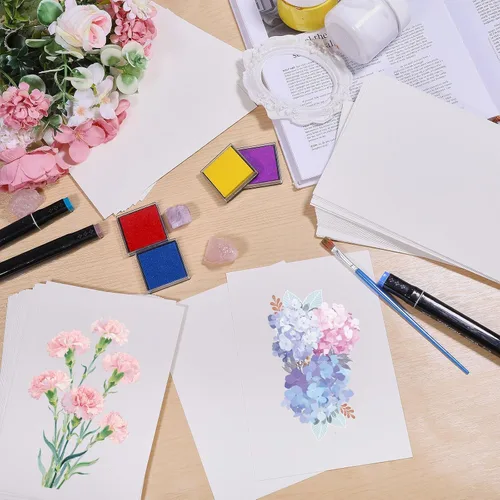 Miniatura 5 de GLOBLELAND 100 hojas de papel de acuarela blanco en blanco para adultos, tarjetas de color de agua de 5.12 x 5 pulgadas, en blanco, 140 libras/300