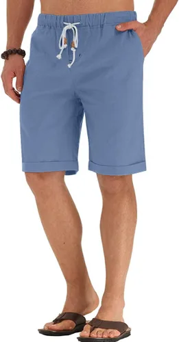 Miniatura 33 de Sailwind Pantalones cortos de lino para hombre, pantalones cortos casuales de playa con cordón