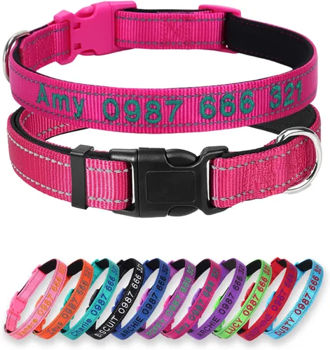 Miniatura 11 de Collar acolchado para perro, collar personalizado de neopreno suave para mascotas, nombre y número de teléfono bordado personalizado para mascotas