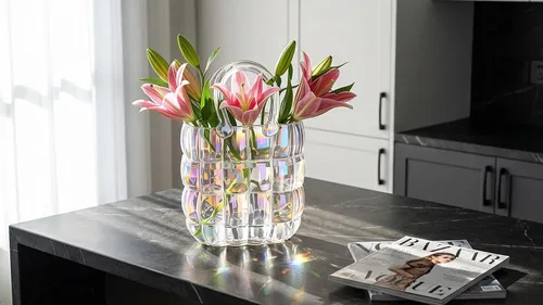 Jarrón de cristal de bolso tricolor - Diseño elegante para decoración del hogar, ideal para exhibir flores y artículos decorativos, adornos y plantas