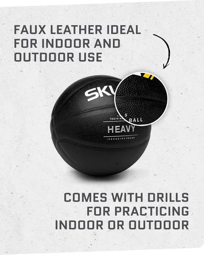 Miniatura 7 de SKLZ Balón de baloncesto de entrenamiento con peso, pelota de entrenamiento pesado de 29.5 pulgadas - 3 libras - Negro, construcción de cuero