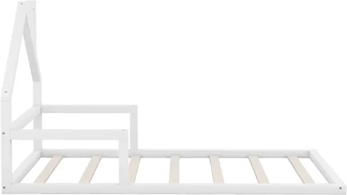 Miniatura 5 de Harper & Bright Designs Cama de suelo de tamaño individual con cabecera en forma de casa, marco Montessori, cama de plataforma para niños, Blanco