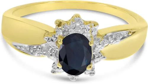 Miniatura 6 de Anillo de diamantes y zafiro ovalado de oro amarillo de 14 k