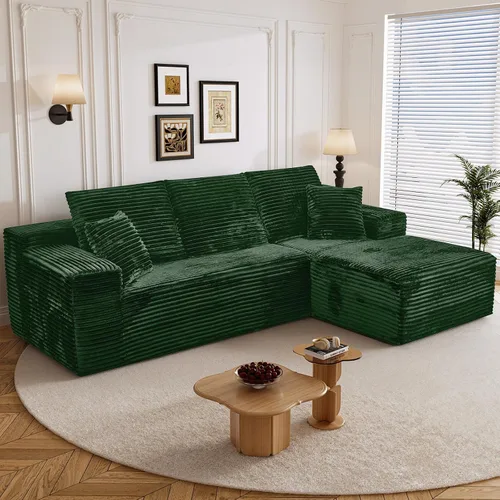 Miniatura 8 de Sofá seccional sin costuras de 108" en forma de L para sala de estar, cómodo sofá de corduroy con chaise, amplios reposabrazos, asiento profundo