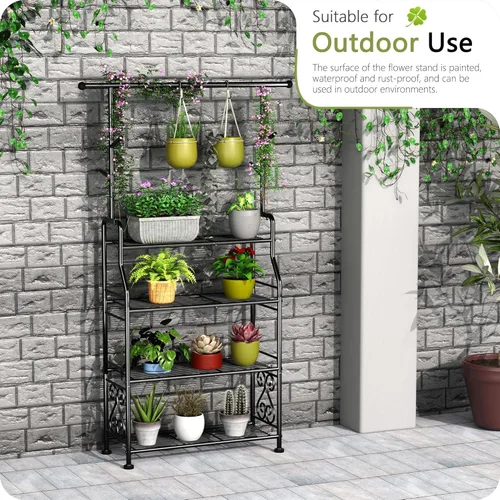 Miniatura 5 de GIOTORENT Soporte para plantas para interiores y exteriores, estantes de metal resistente de 4 niveles, exhibe hasta 17 plantas múltiples, soporte