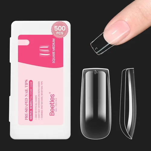 Miniatura 20 de Beetles Puntas de uñas de gel, set de extensión de uñas suaves 504 piezas, 12 tamaños, puntas de uñas cortas de almendra transparentes pre-dadas