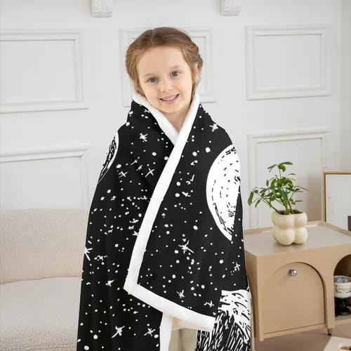 Miniatura 6 de Erosebridal Manta de sol y luna para cama, manta de forro polar abstracto con estrellas y sol para silla, niños y niños, manta de sherpa bohemia