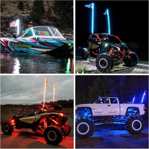 Miniatura 8 de Ehaho 1 paquete de 1 pie de luces de látigo, luz de látigo LED con aplicación y control remoto, látigos iluminados RGB en espiral persiguiendo