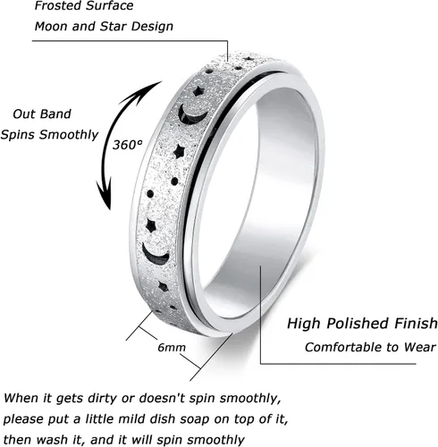 Miniatura 2 de Anillos giratorios para aliviar la ansiedad y la ansiedad para mujeres, 0.236 pulgadas, acero inoxidable, para aliviar la preocupación y el estrés