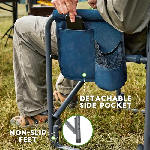 Miniatura 7 de TIMBER RIDGE Silla de campamento de aluminio de gran tamaño, silla de directores portátil ligera con mesa auxiliar, bolsillo lateral desmontable