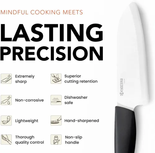 Miniatura 5 de Cuchillo Santoku de la marca Kyocera Advanced Ceramic y de la serie Revolution con 5 1/2 pulgadas, hoja blanca, Blanco