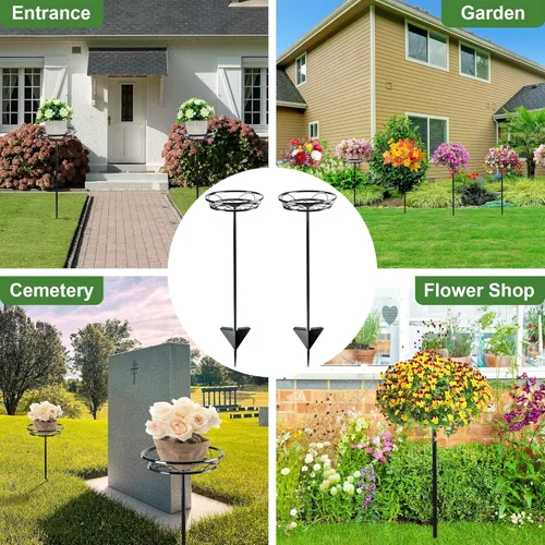 Miniatura 7 de Tellingyou Paquete de 2 soportes ajustables para macetas para exteriores, soportes de metal para plantas al aire libre, soporte versátil