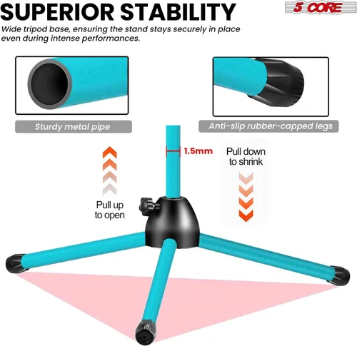 Miniatura 4 de 5 Core Soporte de micrófono de piso universal de altura ajustable trípode soportes de micrófono w brazo telescópico extensible plegable portátil w 2