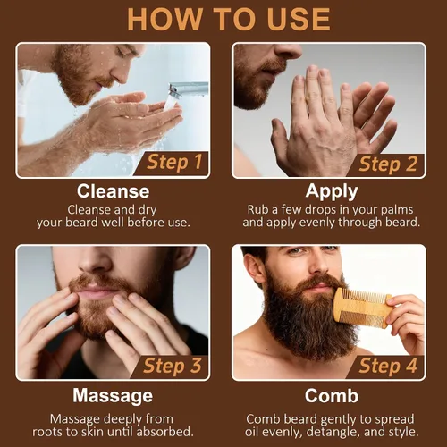 Miniatura 5 de XIKEZAN Paquete de 5 Aceites para Barba con Madera de Sándalo, Naranja, Vainilla, Cedro, Sin Fragancia para el Cuidado de la Barba, Hidratación