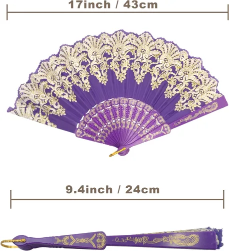 Miniatura 4 de EOSAU Abanicos plegables chinos de mano para mujeres, plegables a granel para fiestas, bodas, iglesias, bailes (10 colores mezclados)