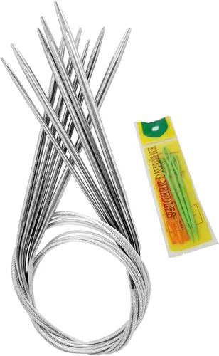 Miniatura 8 de KnitPal Juego de 5 agujas de tejer circulares de 16 pulgadas Acero inoxidable con cables lisos Tamaños de EE. UU. 4 – 8 (0.128–0.197 in)