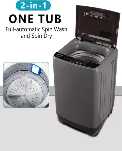 Miniatura 2 de KRIB BLING - Lavadora completamente automática con bomba de drenaje, lavadora compacta de 17.7 libras, 10 programas de lavado y 8 niveles de agua