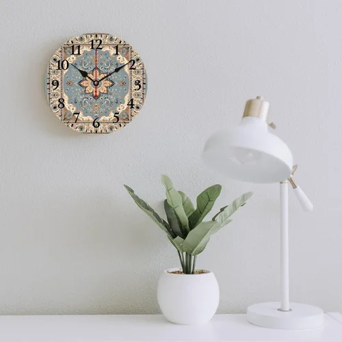 Miniatura 6 de Reloj de 16 pulgadas Central Persia Dusty Blue Tan Reloj colgante de madera de cuarzo de calidad sin tictac Número arábigo Pintura al óleo abstracta