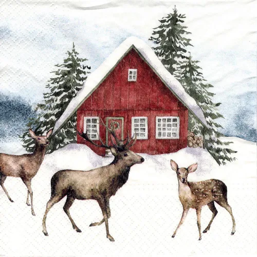 Miniatura 2 de AM Décor - 20 servilletas de papel de 3 capas de 3 capas para cena de Navidad, decoupage decorativo, 13 x 13 pulgadas (desplegada), casa roja
