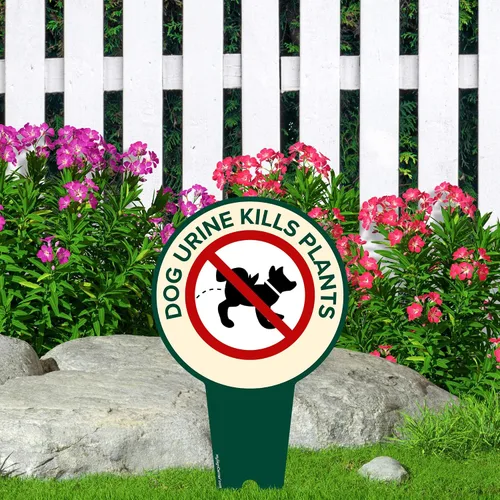 Miniatura 2 de Cartel de orina de perro mata plantas, letrero con texto en inglés «Please Curb Your Dog», 7 x 13 pulgadas, estacas integradas de alta resistencia