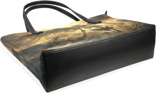 Miniatura 6 de Bolso de mano grande con diseño de ángel de esqueleto gótico para mujer, piel sintética, asa superior, bolsa de hombro impermeable con cremallera