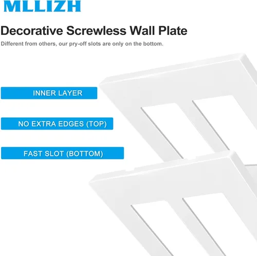 Miniatura 2 de Placas decorativas de pared de 2 segmentos sin tornillos, cubierta de placa frontal termoplástica irrompible para interruptor de toma de receptáculo