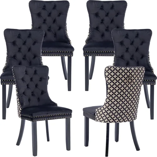Miniatura 45 de Velvet Dining Chairs Set of 2, Tufted High Chairs with Nailhead Trim, Pull Ring, Black Solid Wood Legs, Elegant Upholstered Accent Chairs for Dining