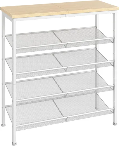 Miniatura 12 de HOOBRO Zapatero para entrada, organizador de zapatos de 4 niveles con estantes de malla ajustables, 12-16 pares de zapatos, amplio montaje