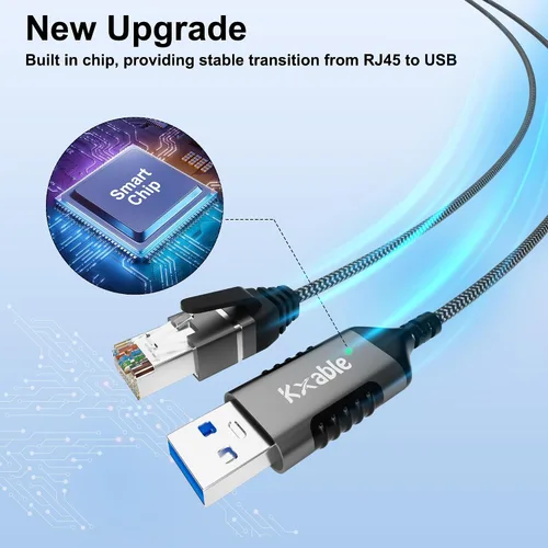 Miniatura 6 de Kxable Cable USB a Ethernet delgado de 4 pies, cable delgado USB 3.0 A a RJ45, conectado directamente, aluminio, trenzado, OFC, cable de red LAN USB