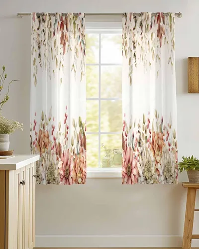 Miniatura 7 de Cortinas traslúcidas de hojas de eucalipto de 39 pulgadas de largo, juego de 2 paneles de cortinas para cocina, dormitorio, sala de estar, pasillo
