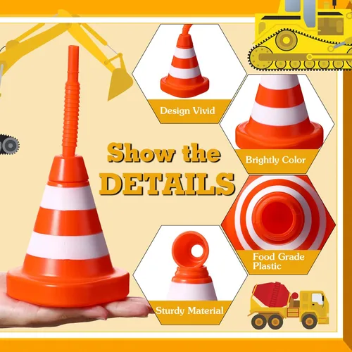Miniatura 3 de Sawysine Paquete de 8 tazas de cono de construcción con pajitas a granel, conos de tráfico, recuerdo de fiesta, 10 onzas, plástico reutilizable