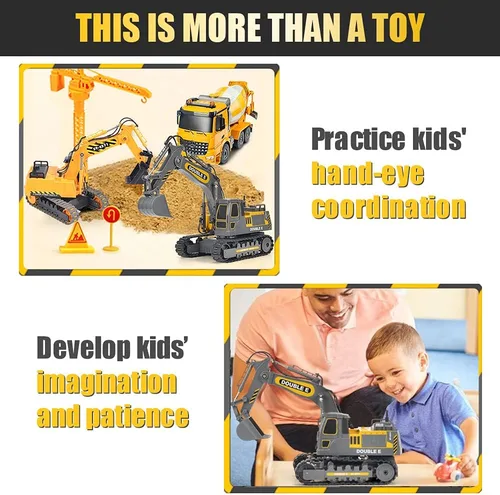 Miniatura 6 de DOUBLE E Excavadora de juguete con control remoto, juguetes de construcción, tractor, batería recargable, vehículos RC, camión eléctrico, caja