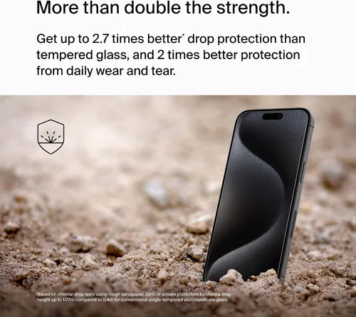 Miniatura 3 de Belkin ScreenForce UltraGlass 2 - Protector de pantalla para iPhone 15 Pro Max, resistente a los arañazos, vidrio probado con dureza 9H con diseño
