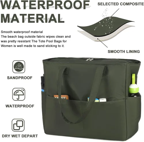 Miniatura 7 de Bolsa de playa y piscina para mujer, grande, bolsa de gimnasio con compartimento húmedo para viajes, impermeable