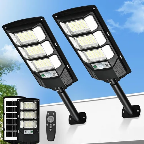Miniatura 10 de Luz solar de calle de 6500 K, luz solar IP66 impermeable con sensor de movimiento con control remoto, funciona con energía solar del atardecer al